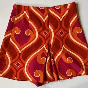 ZARA NEW WOMAN  HIGH-WAIST GEOMETRIC PRINT SHORTS BERMUDA RED XS 2224/219
